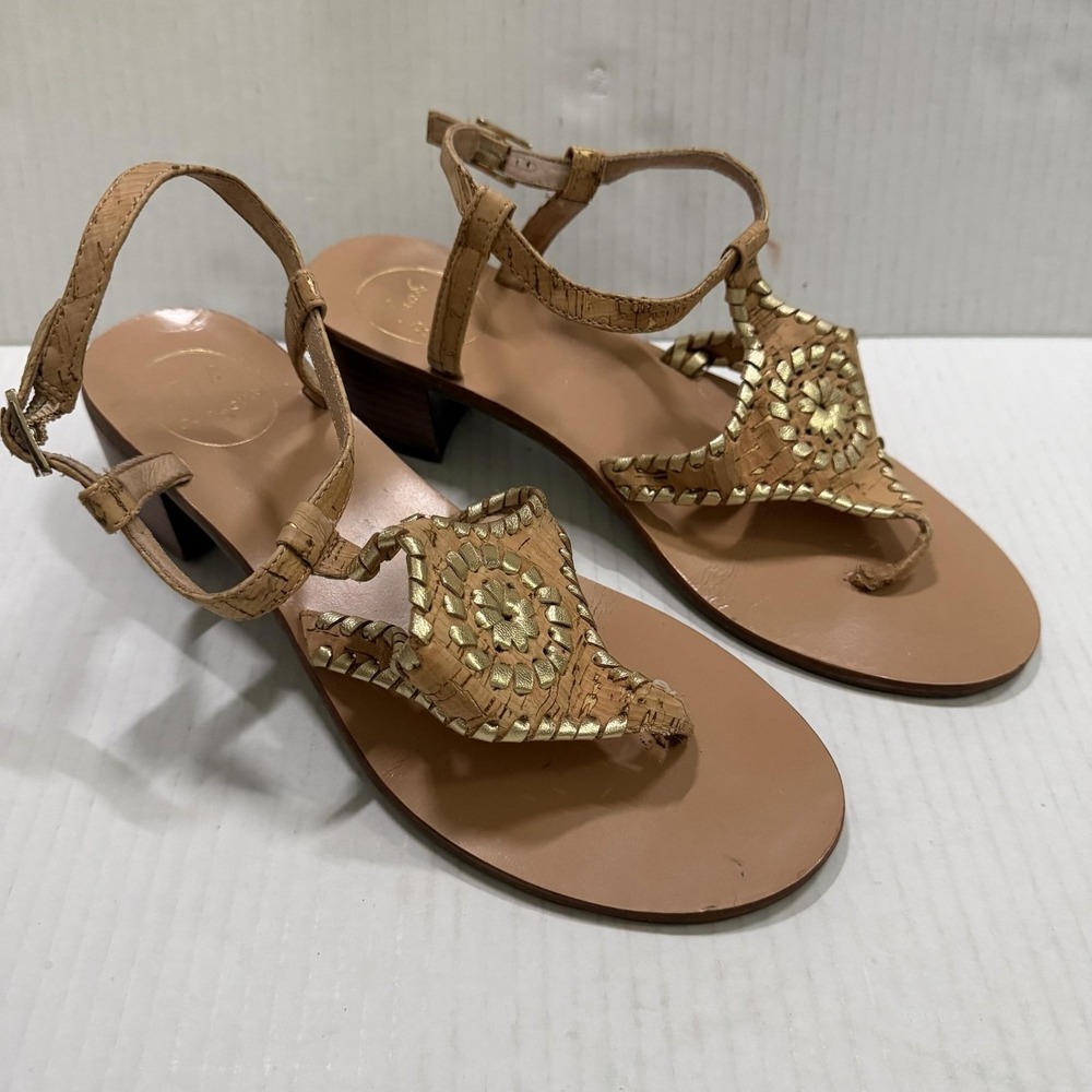 Jack Rogers Shoes Womens Size 9‎ Beige Cork Thong Sandals Medallion Block Heel